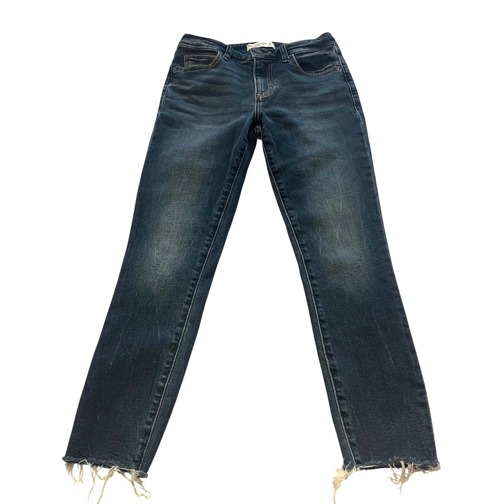 Abercrombie & Fitch Super Skinny Ankle Mid Rise Jeans Dark Wash Raw Hem 26 2R
